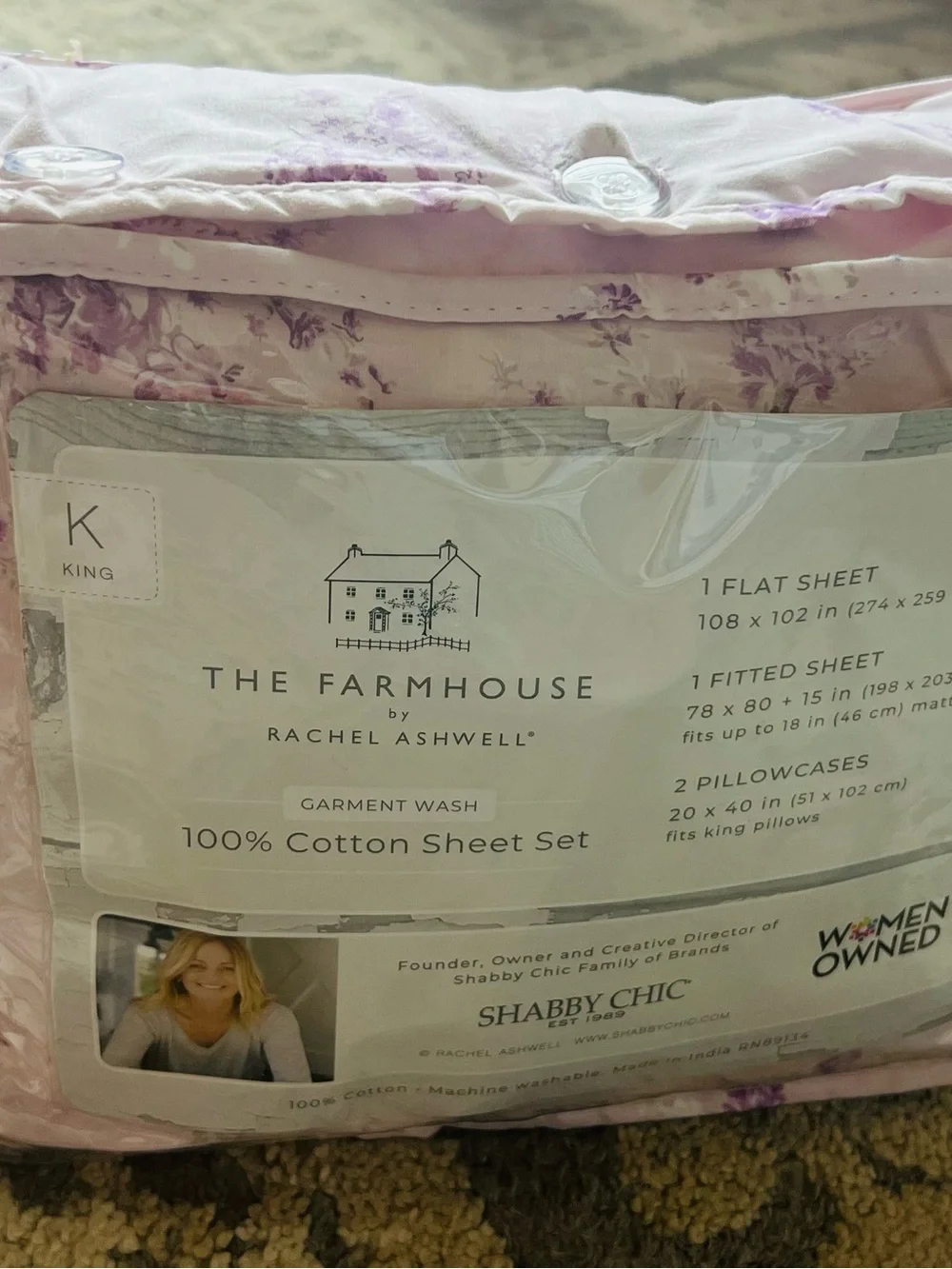 NWT❤️The Farmhouse by Rachel Ashwell Garment Wash 100% Cotton King Sheet 4pcsSet
